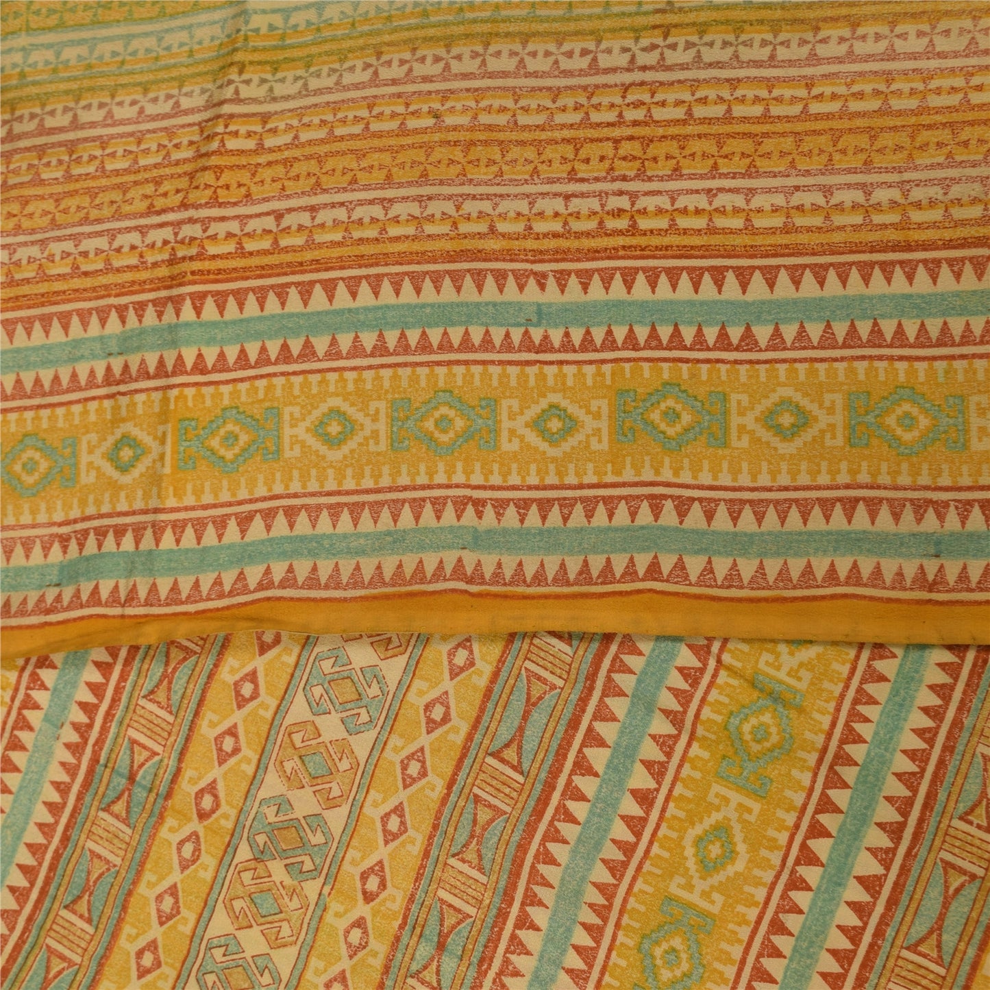 Sanskriti Vintage Sarees 100% Pure Crepe Silk Printed Sari 5+yd Craft Fabric