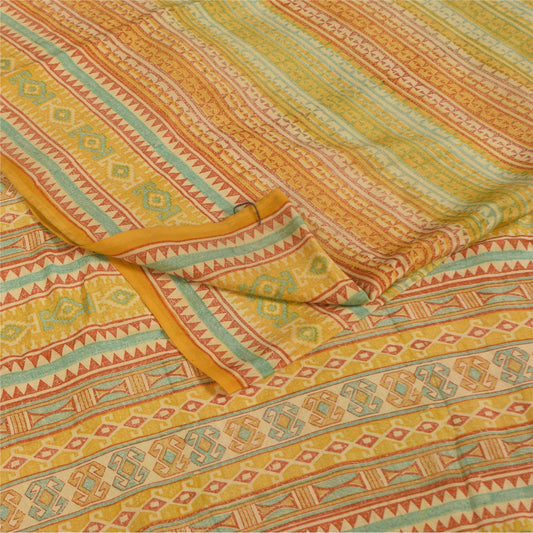 Sanskriti Vintage Sarees 100% Pure Crepe Silk Printed Sari 5+yd Craft Fabric