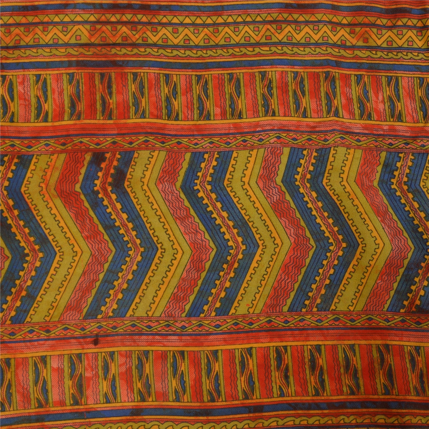 Sanskriti Vintage Sarees Reddish-Orange Pure Crepe Print Sari 6+yd Craft Fabric