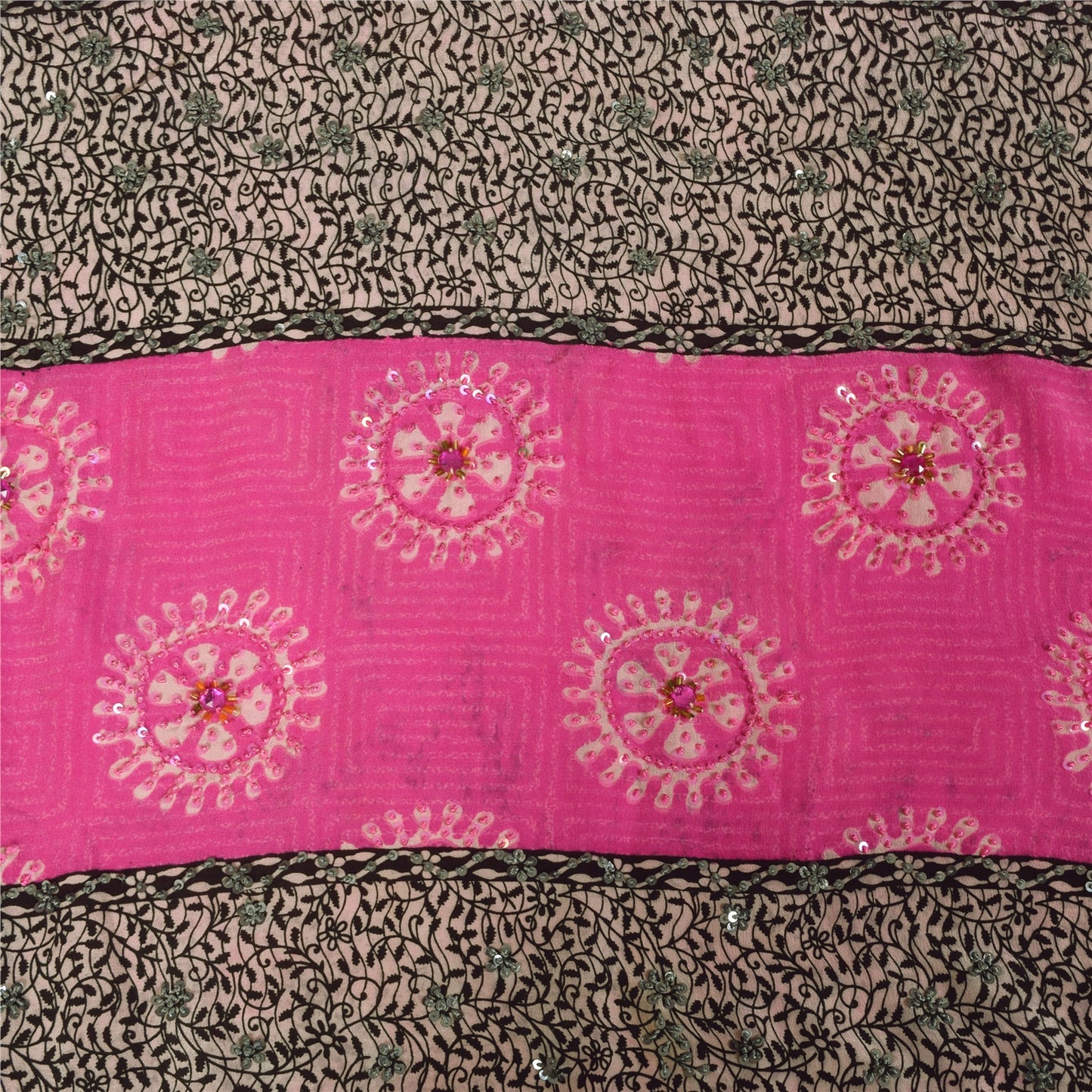 Sanskriti Vintage Sarees Blush Pink Pure Crepe Silk Print Sari 5+yd Craft Fabric