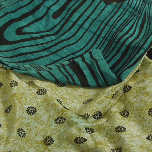 Sanskriti Vintage Sarees Multicolor Pure Crepe Silk Print Sari 5+yd Craft Fabric