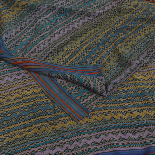 Sanskriti Vintage Sarees Multicolor Pure Crepe Silk Print Sari 5+yd Craft Fabric