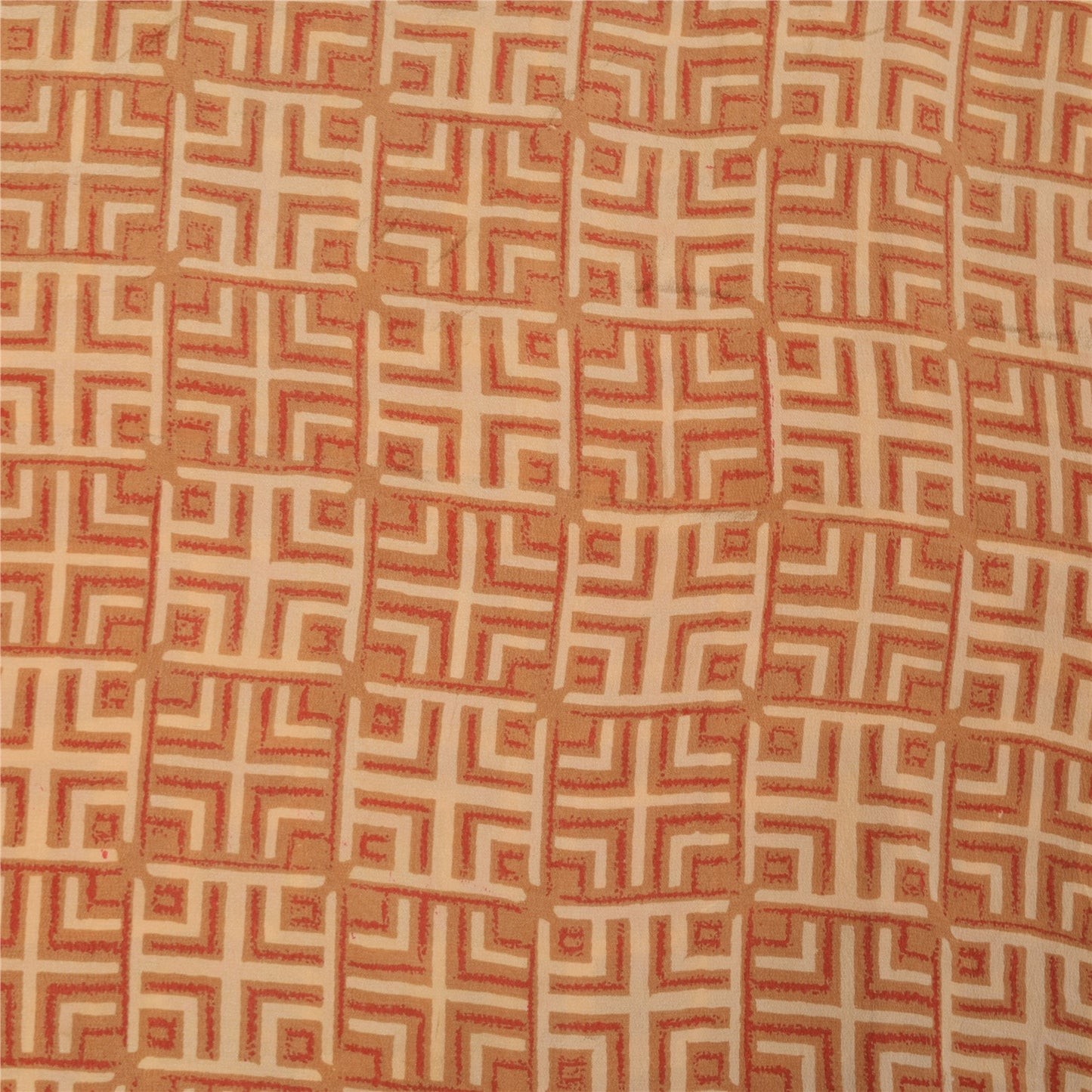 Sanskriti Vintage Sarees Orange Pure Crepe Silk Printed Sari 5+yd Craft Sustainable Fabric