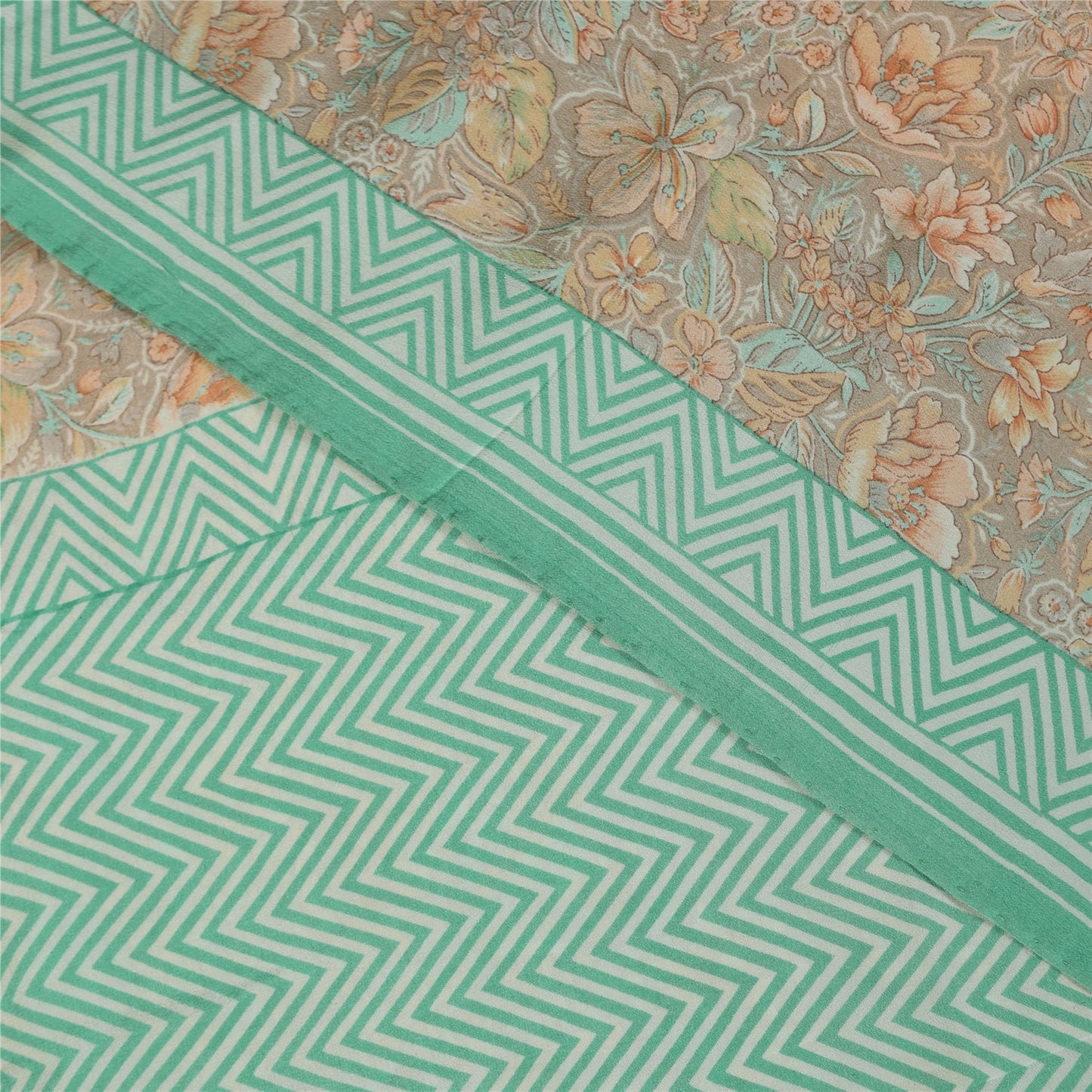 Сари Sanskriti Vintage, серое и зеленое, чистый креп, напечатанное сари, 5+ ярдов, ремесленная устойчивая ткань