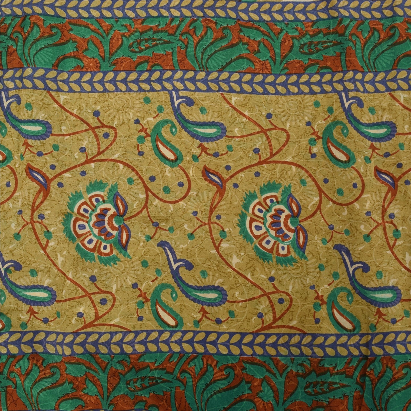 Сари Sanskriti Vintage, зеленое чистое креповое шелковое сари с принтом, 5+ ярдов, ремесленная устойчивая ткань