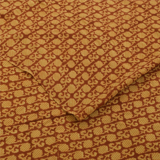 Sanskriti Vintage Sarees Orange Pure Crepe Silk Printed Sari 5+yd Craft Fabric