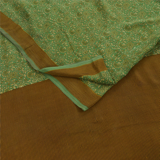 Sanskriti Vintage Sarees Green Pure Crepe Silk Printed Sari 5+yd Craft Fabric