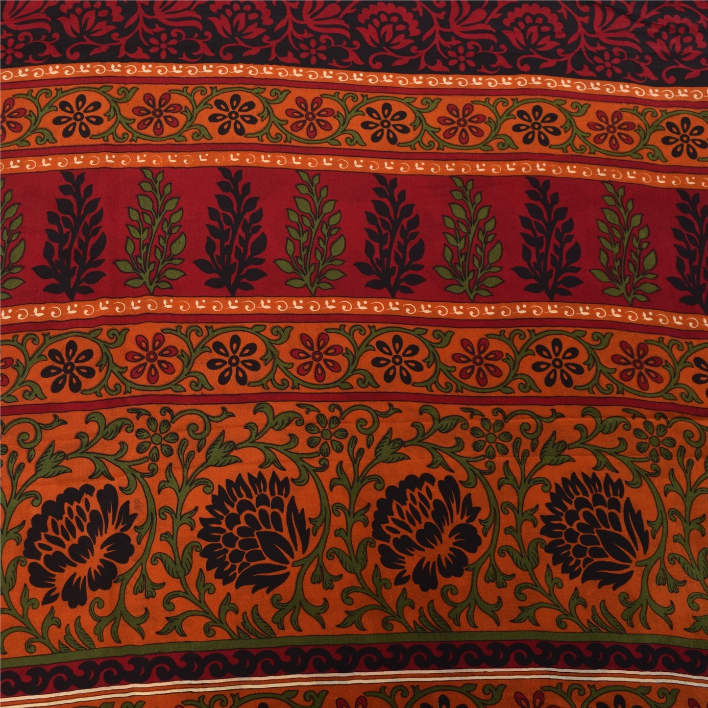 Sanskriti Vintage Sarees Ivory Block Printed Pure Crepe Sari 5+yd Craft Fabric