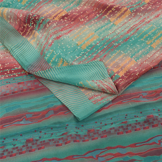 Sanskriti Vintage Sarees Multicolor Pure Crepe Silk Print Sari 5+yd Craft Fabric