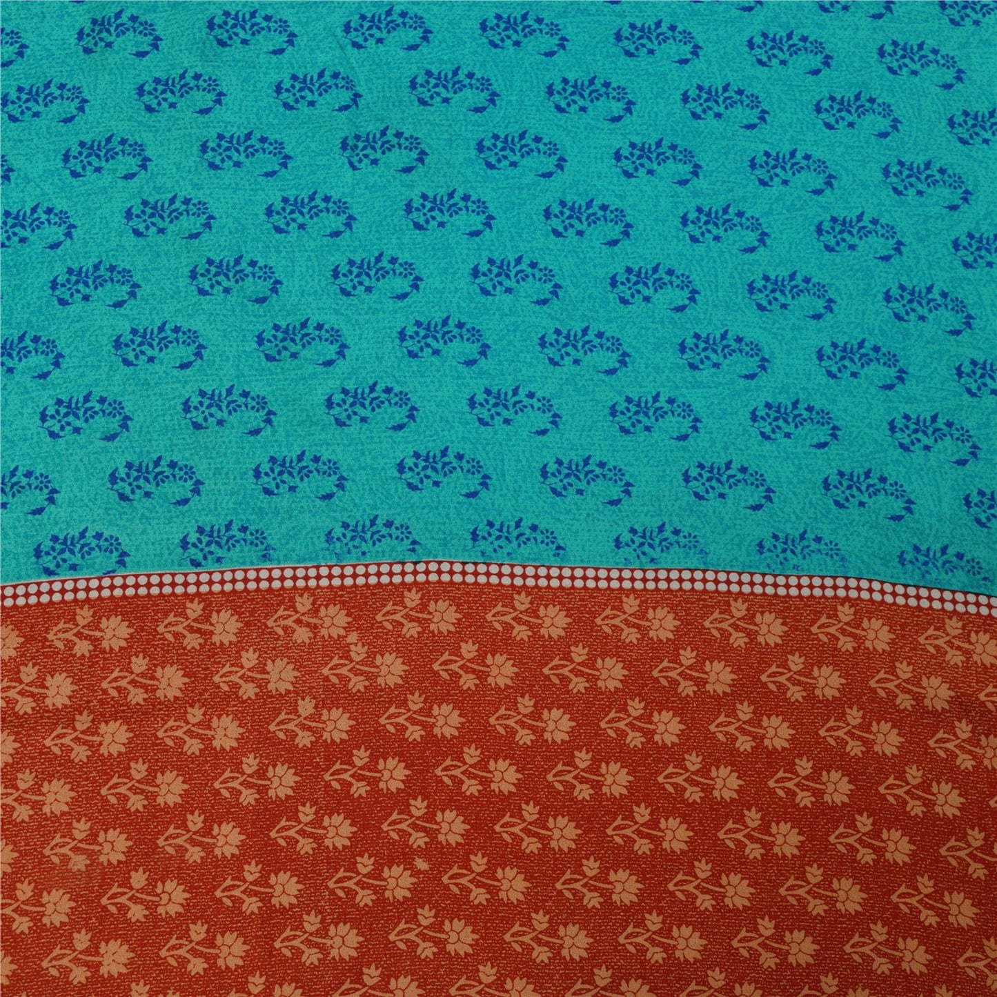 Sanskriti Vintage Sarees Blue 100%Pure Crepe Silk Printed Sari 5+yd Craft Fabric