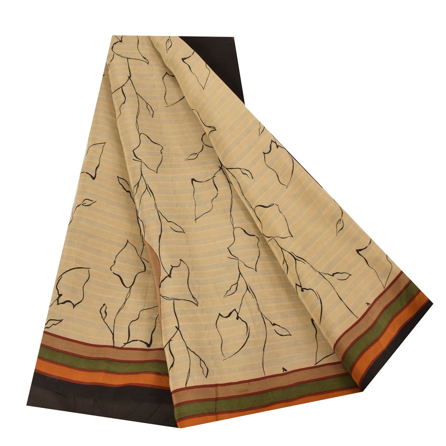 Sanskriti Vintage Sarees Ivory Pure Crepe Silk Printed Sari 5+yd Craft Fabric