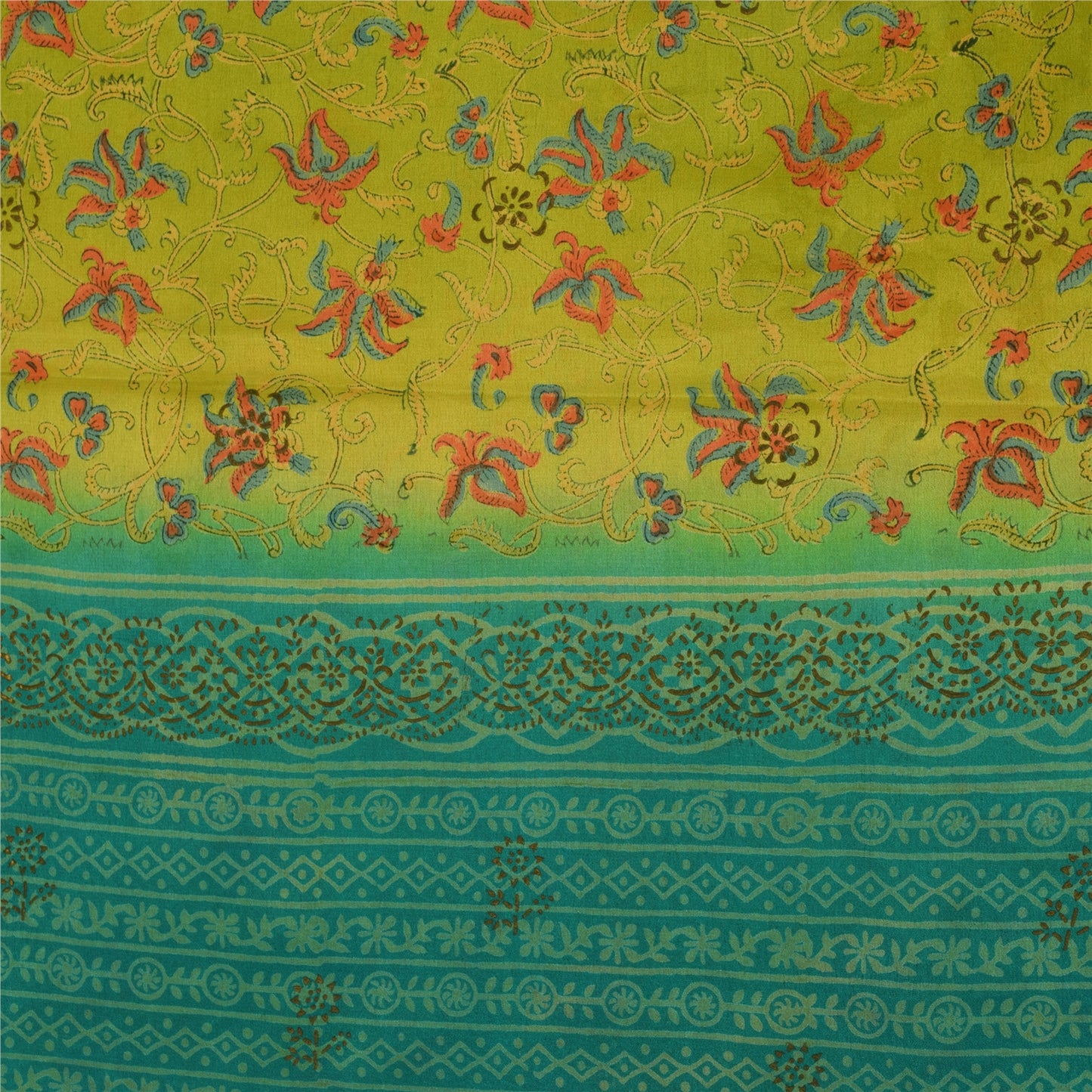 Sanskriti Vintage Sarees Hand Block Print Pure Crepe Silk Sari 5+yd Craft Fabric