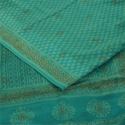 Sanskriti Vintage Sarees Hand Block Print Pure Crepe Silk Sari 5+yd Craft Fabric