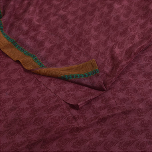 Sanskriti Vintage Sarees Purple Pure Crepe Silk Printed Sari 5+yd Craft Fabric