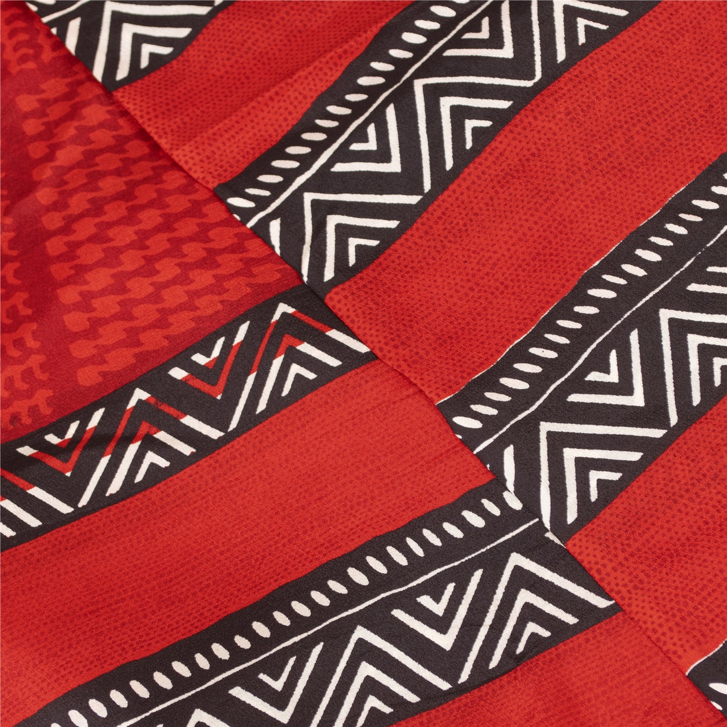 Sanskriti Vintage Sarees Red Pure Crepe Geometric Printed Sari 6+yd Craft Fabric