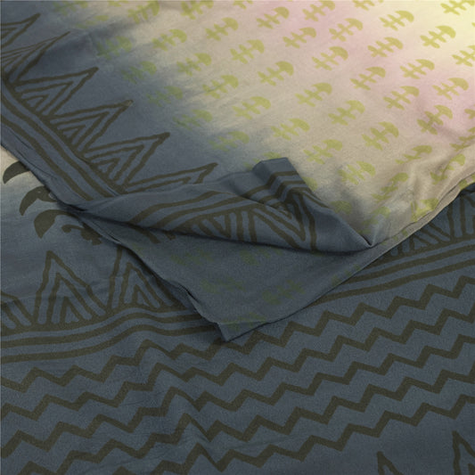 Sanskriti Vintage Sarees Multicolor Pure Crepe Silk Print Sari 5+yd Craft Fabric