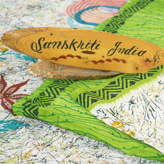 Sanskriti Vintage Sarees Multicolor Pure Crepe Silk Print Sari 5+yd Craft Fabric