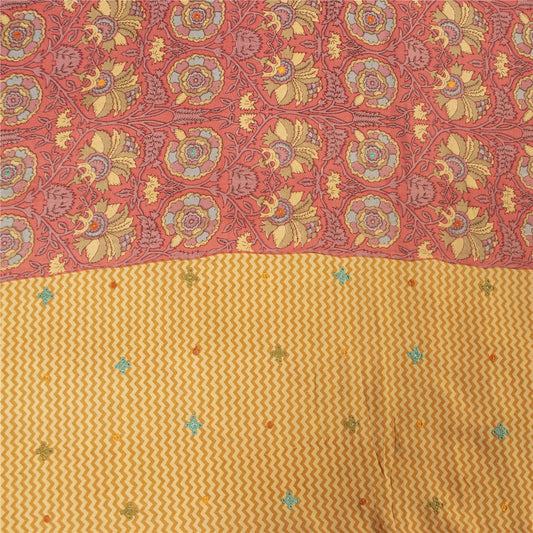 Sanskriti Vintage Sarees Pink Pure Crepe Print Embroidery Sari 5+yd Craft Fabric