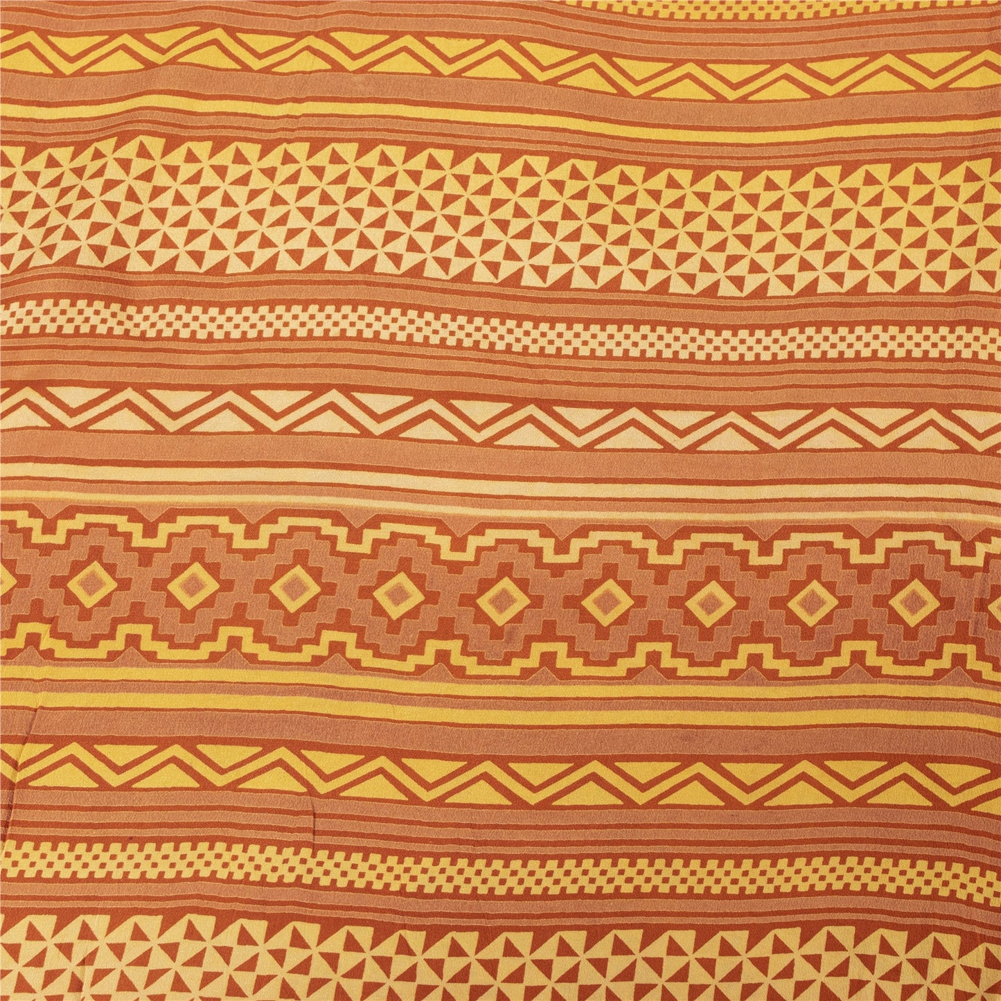 Sanskriti Vintage Sarees Yellow Pure Crepe Silk Printed Sari 5+yd Craft Fabric