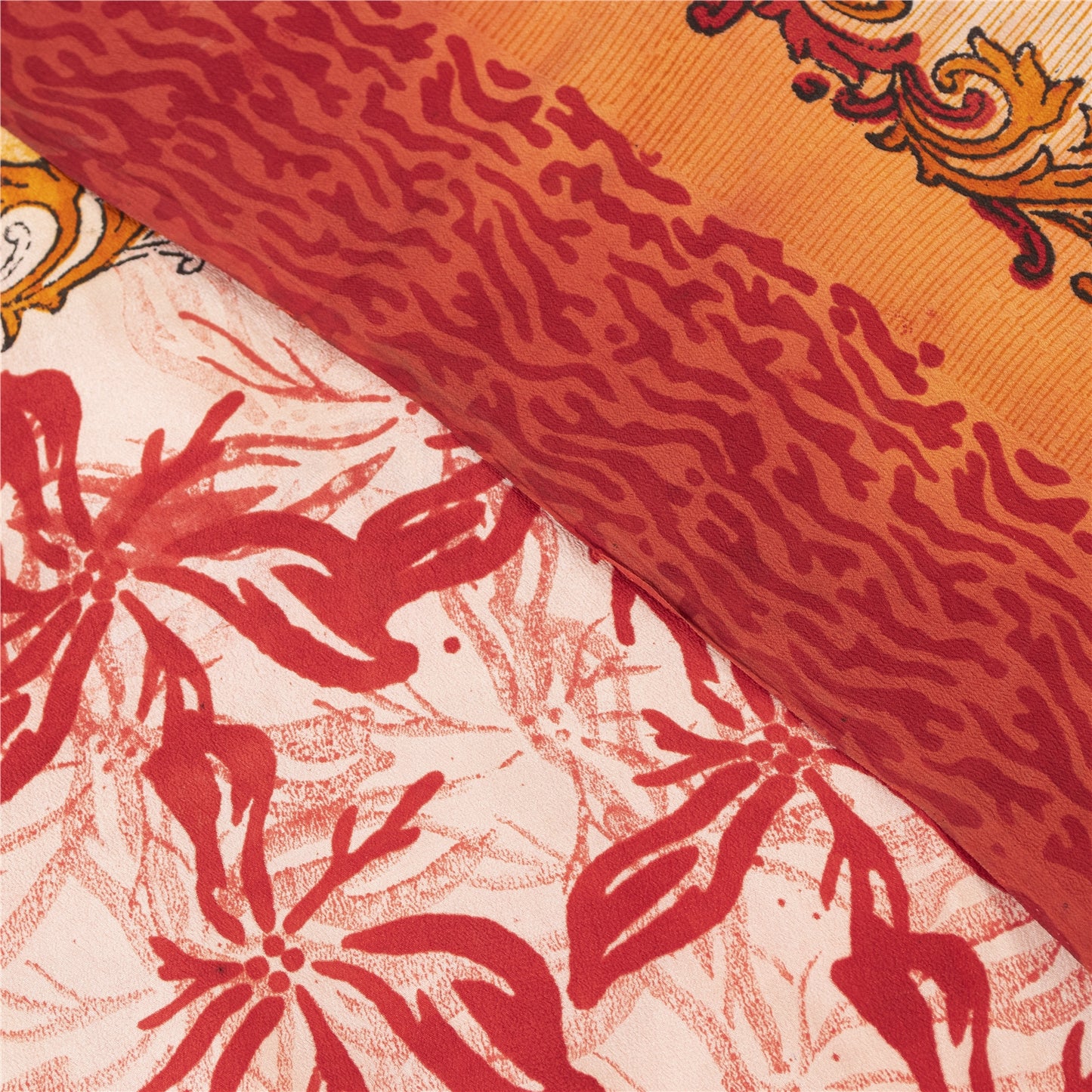 Sanskriti Vintage Sarees Ivory Pure Crepe Silk Printed Sari 5+yd Craft Fabric