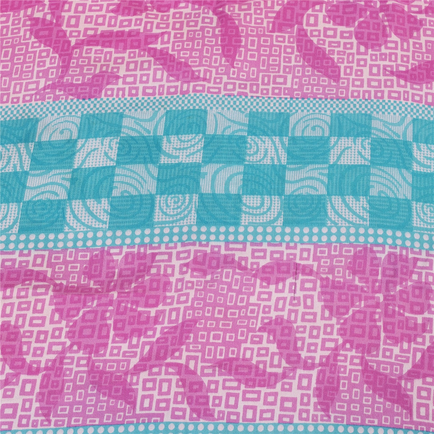 Sanskriti Vintage Sarees Pink 100%Pure Crepe Silk Printed Sari 5+yd Craft Fabric