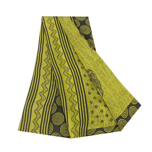 Sanskriti Vintage Sarees Green Pure Crepe Silk Printed Sari 5+yd Craft Fabric