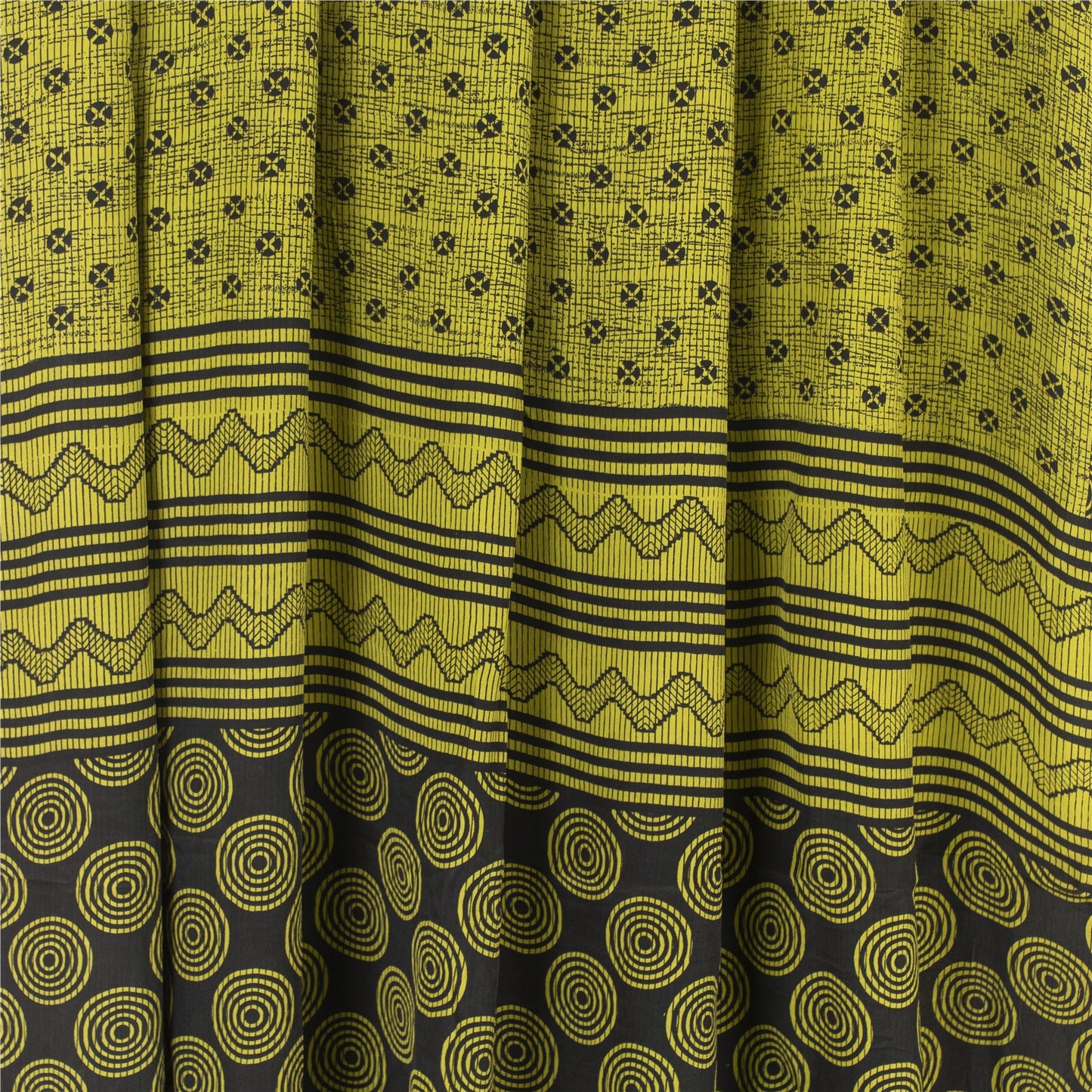 Sanskriti Vintage Sarees Green Pure Crepe Silk Printed Sari 5+yd Craft Fabric