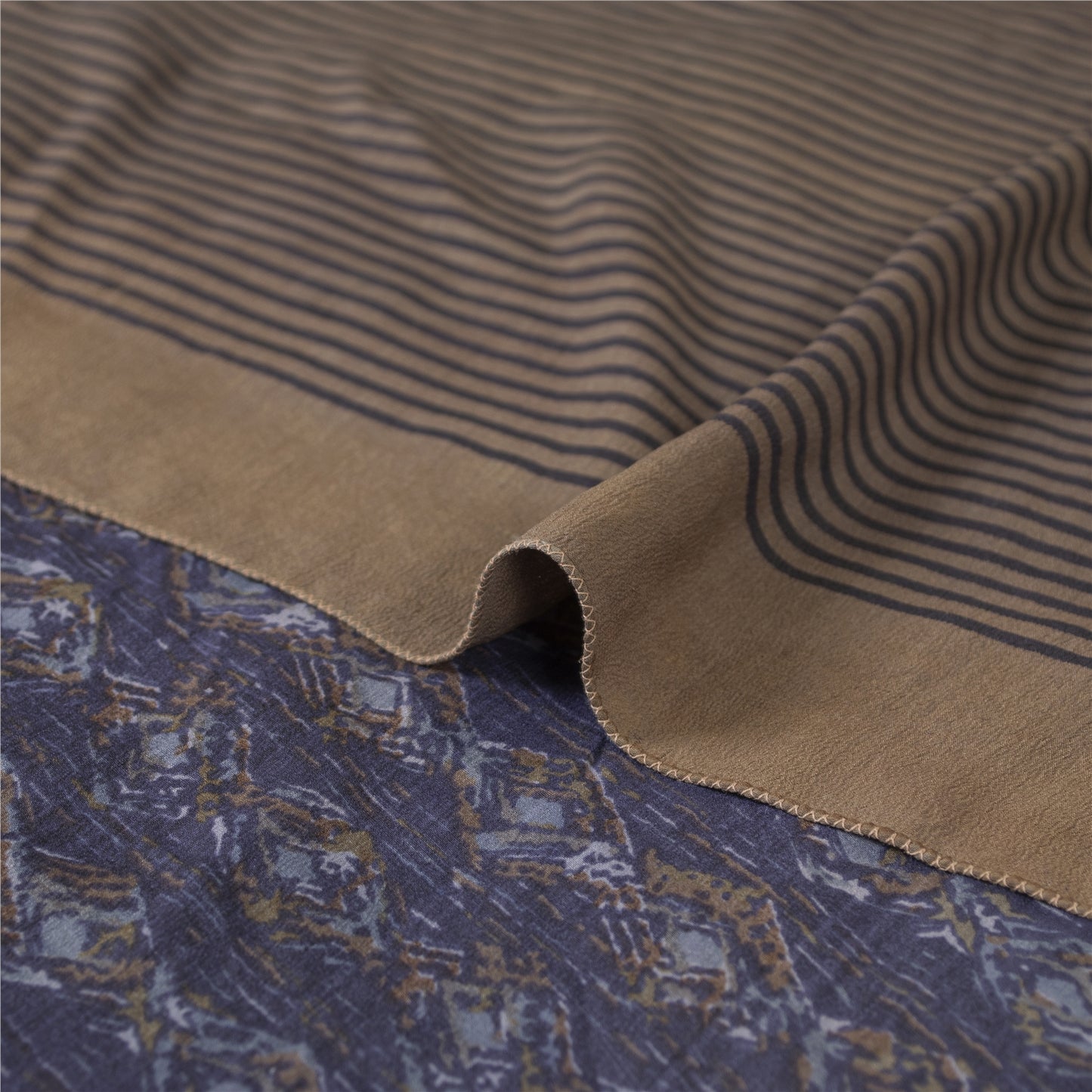 Sanskriti Vintage Sarees Blue Pure Crepe Geometric Print Sari 5+yd Craft Fabric