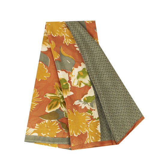 Sanskriti Vintage Sarees Gray Pure Crepe Zig-Zag Printed Sari 5+yd Craft Fabric