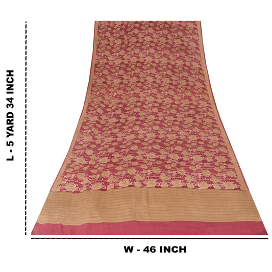 Sanskriti Vintage Sarees Pink Pure Crepe Floral Printed Sari 5+yd Craft Fabric