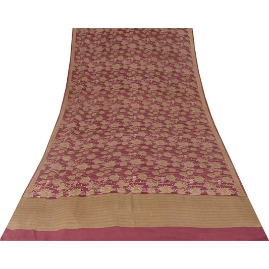 Sanskriti Vintage Sarees Pink Pure Crepe Floral Printed Sari 5+yd Craft Fabric