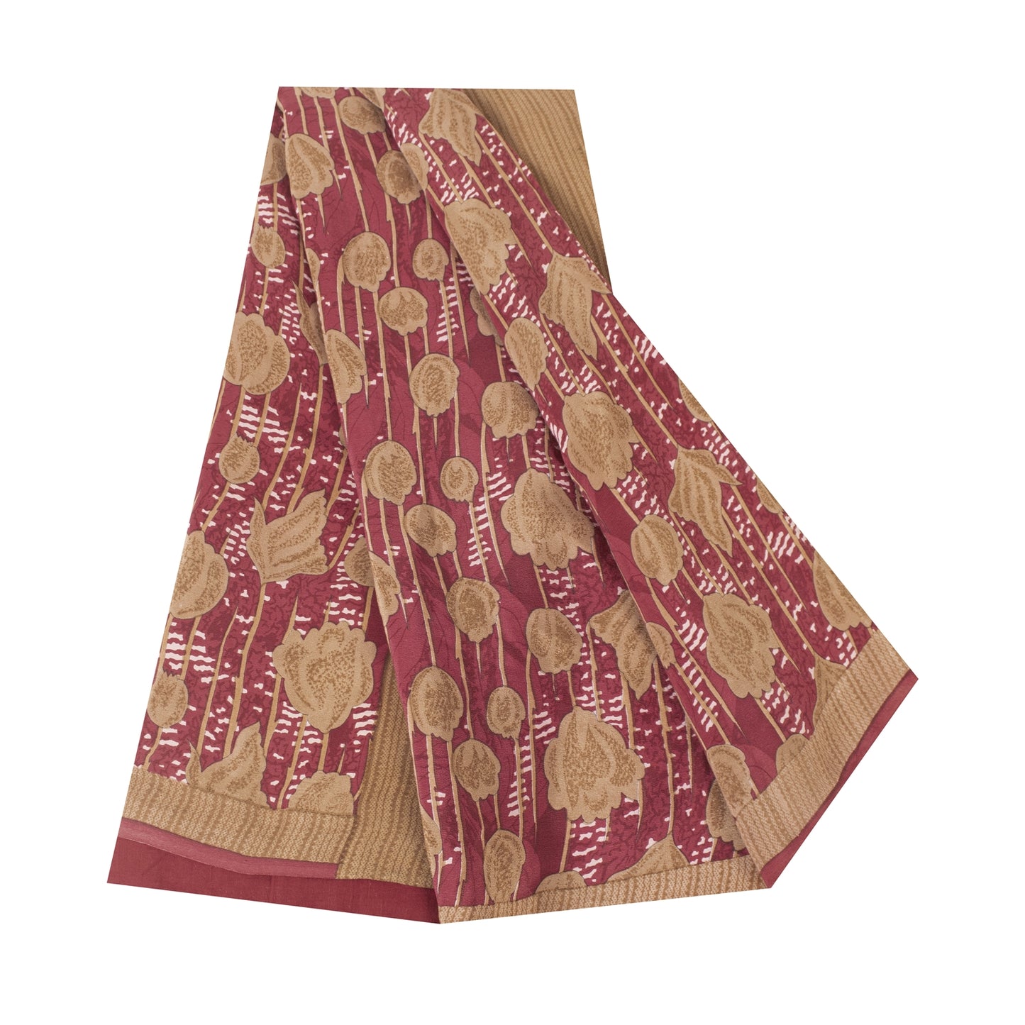 Sanskriti Vintage Sarees Pink Pure Crepe Floral Printed Sari 5+yd Craft Fabric