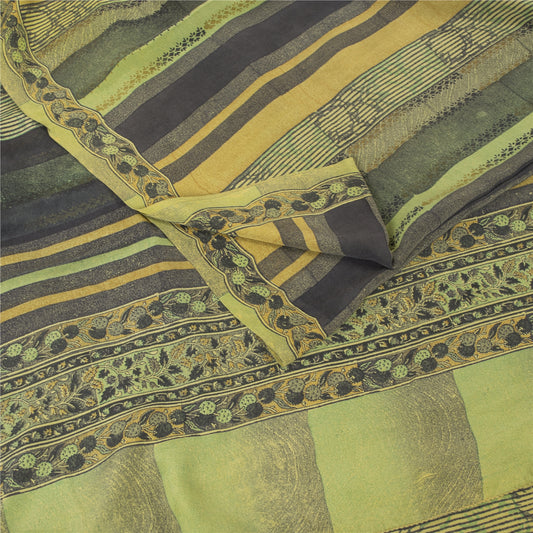 Sanskriti Vintage Sarees Multicolor Pure Crepe Silk Print Sari 5+yd Craft Fabric