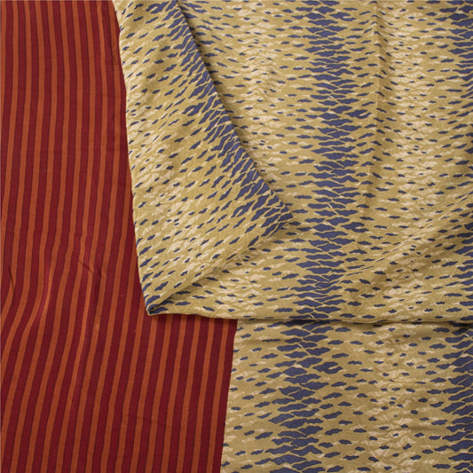 Sanskriti Vintage Sarees Cream & Red Pure Crepe Abstract Print Sari 5+yd Fabric