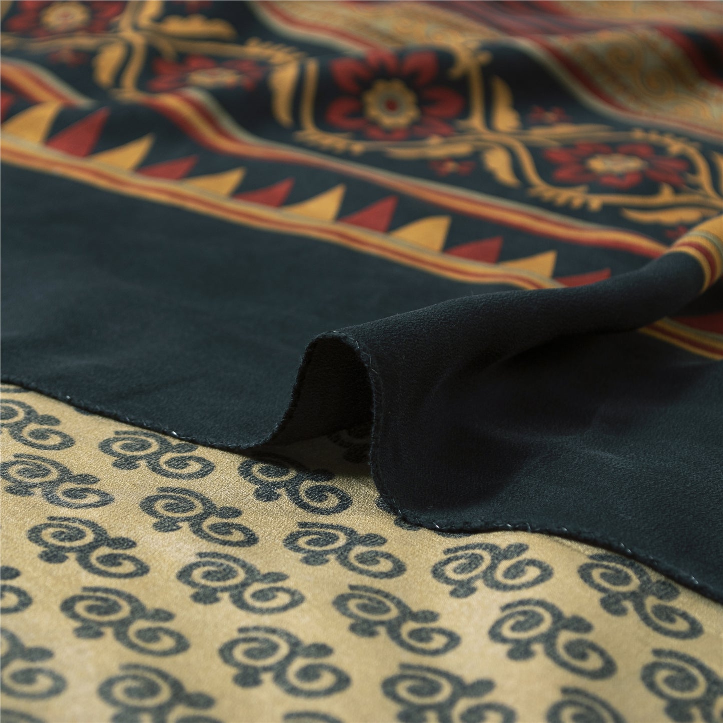 Sanskriti Vintage Sarees Ivory Pure Crepe Silk Printed Sari 6yd Craft Fabric