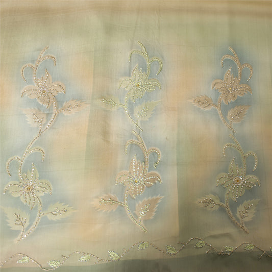 Sanskriti Vintage Sarees Peach Pure Crepe Hand Embroidered Sari 6+yd Fabric