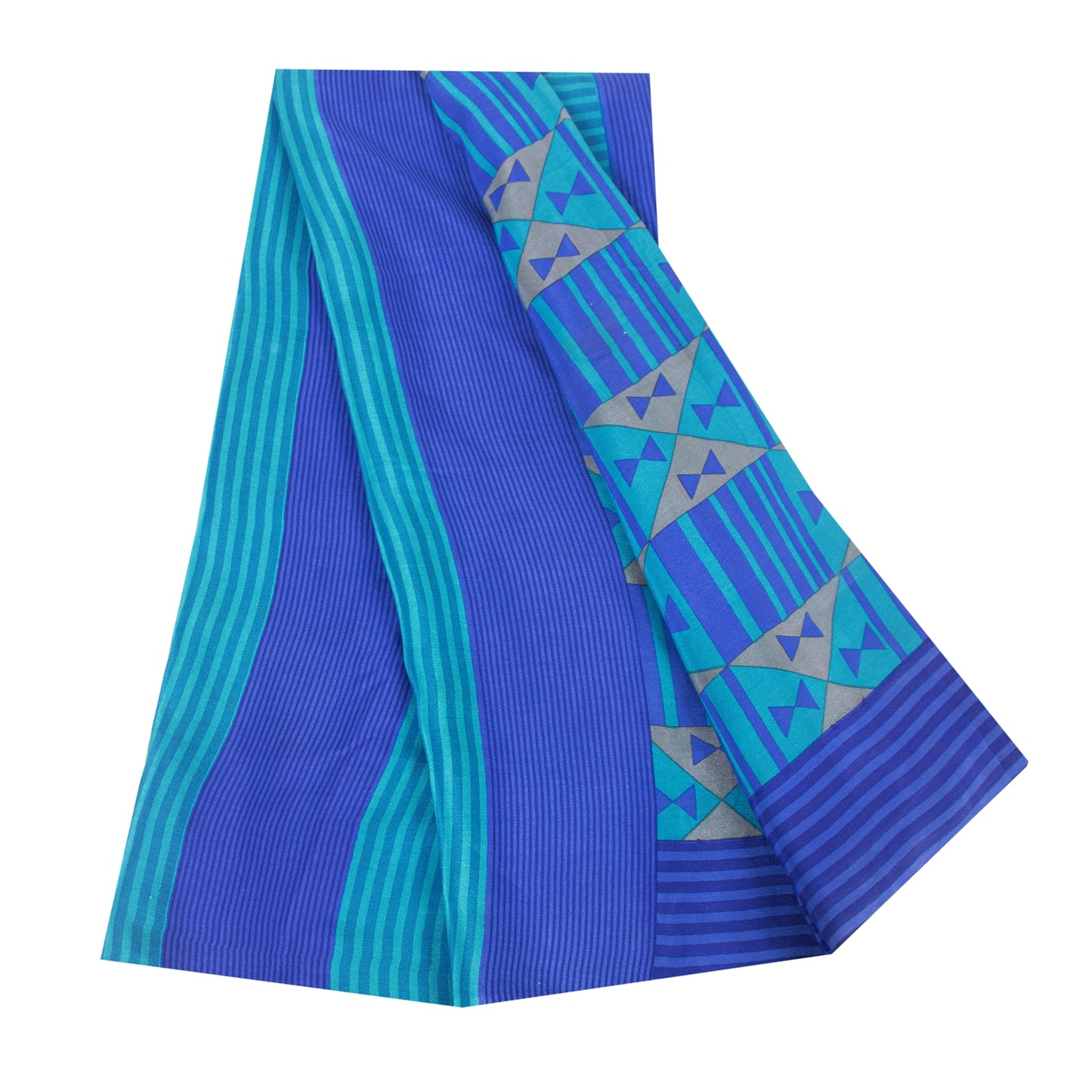 Sanskriti Vintage Sarees Blue 100% Pure Crepe Geometric Print 5+YD Textile Sari