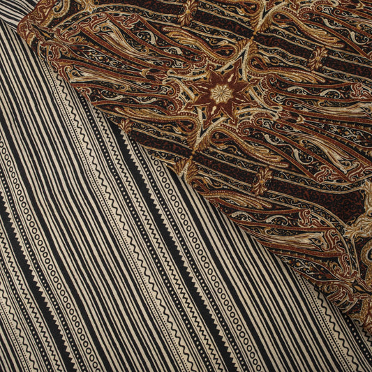 Sanskriti Vintage Saree Black Pure Crepe Abstract Printed Sari 5.5+Yard Fabric