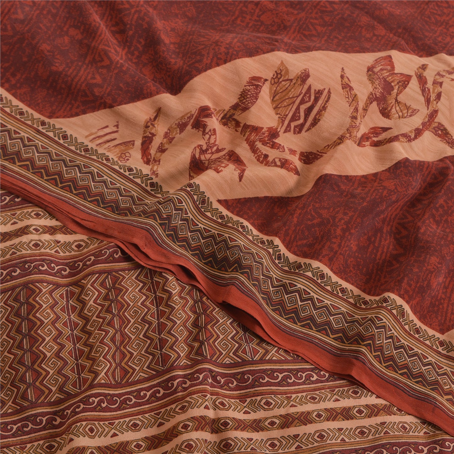 Сари Sanskriti Vintage темно-красного/персикового цвета из чистого крепированного шелка с принтом, экологически чистая ткань для сари