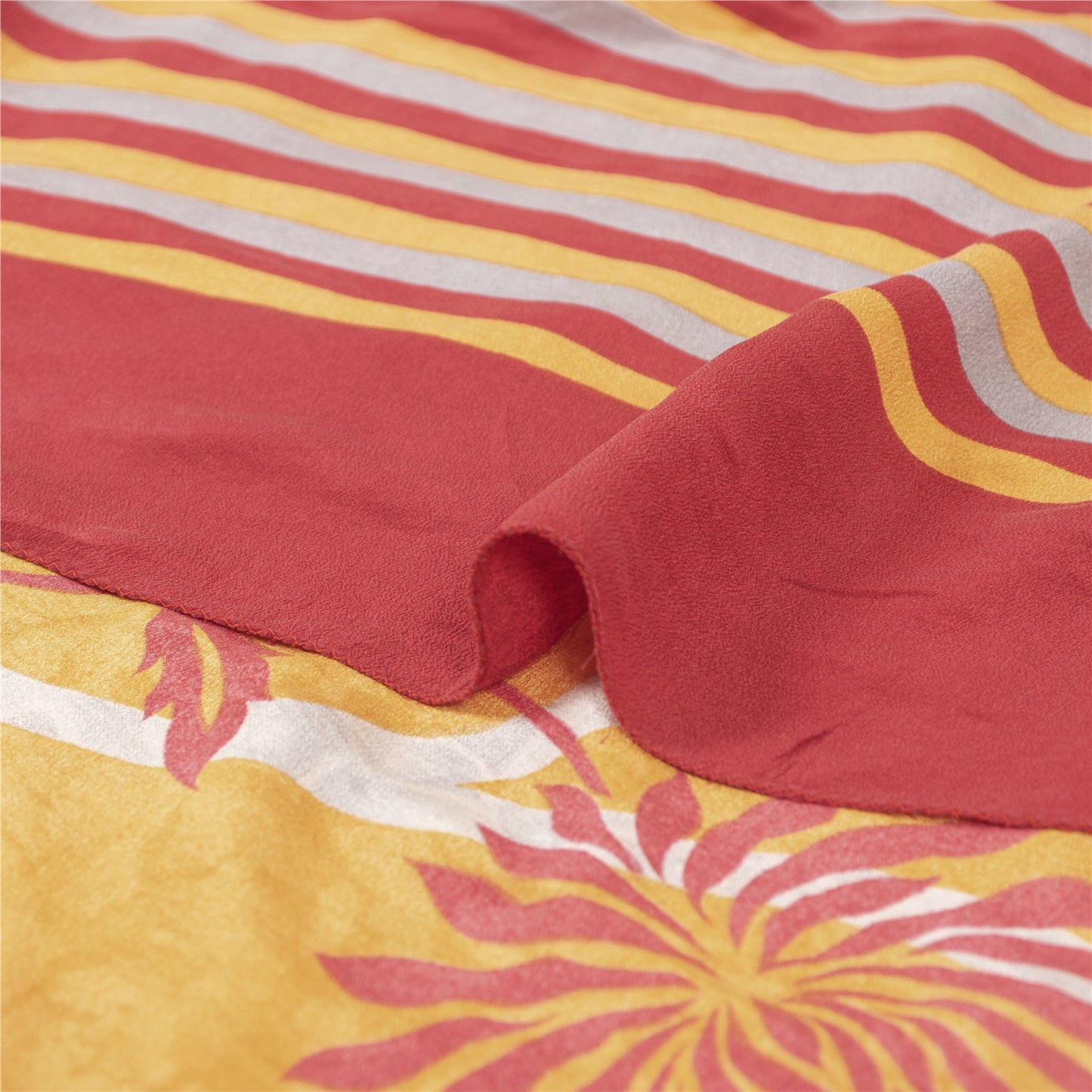 Sanskriti Vintage Sarees Yellow Pure Crepe Floral Printed 6YD Sustainable Sari