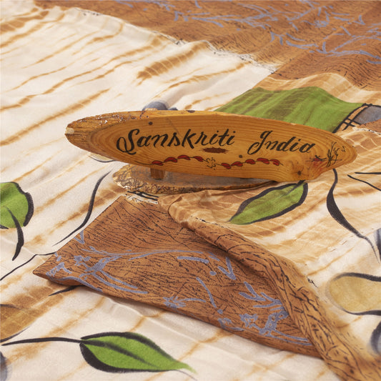 Sanskriti Vintage Sarees Pure Crepe Floral Hand-Paint & Tie-Dye Sari 6YD Fabric