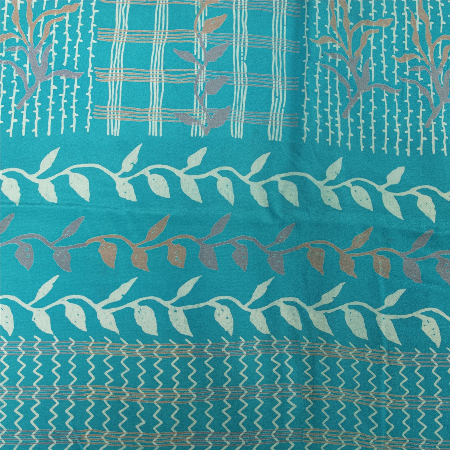 Sanskriti Vintage Sarees Blue Pure Crepe Floral Printed Sari 5+YD For Upcyclers