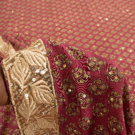 Sanskriti Vintage Sarees Purple Pure Crepe Hand Beaded Sequins Print 5+YD Sari