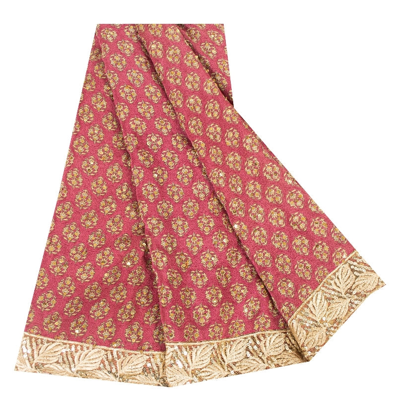Sanskriti Vintage Sarees Purple Pure Crepe Hand Beaded Sequins Print 5+YD Sari