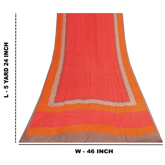 Sanskriti Vintage Saree Red Pure Crepe Floral Print Sari 5+YD Crafts Supplies For Crafting, Upcycling, Even Wearing For DIY Projects