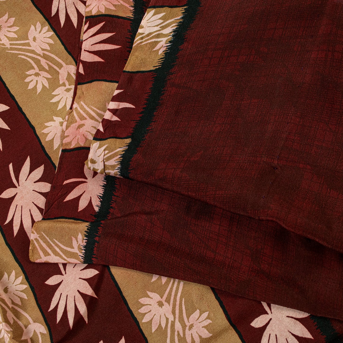 Sanskriti Vintage Sarees Maroon Pure Crepe Floral Print 5+YD Craft Supplies Sari