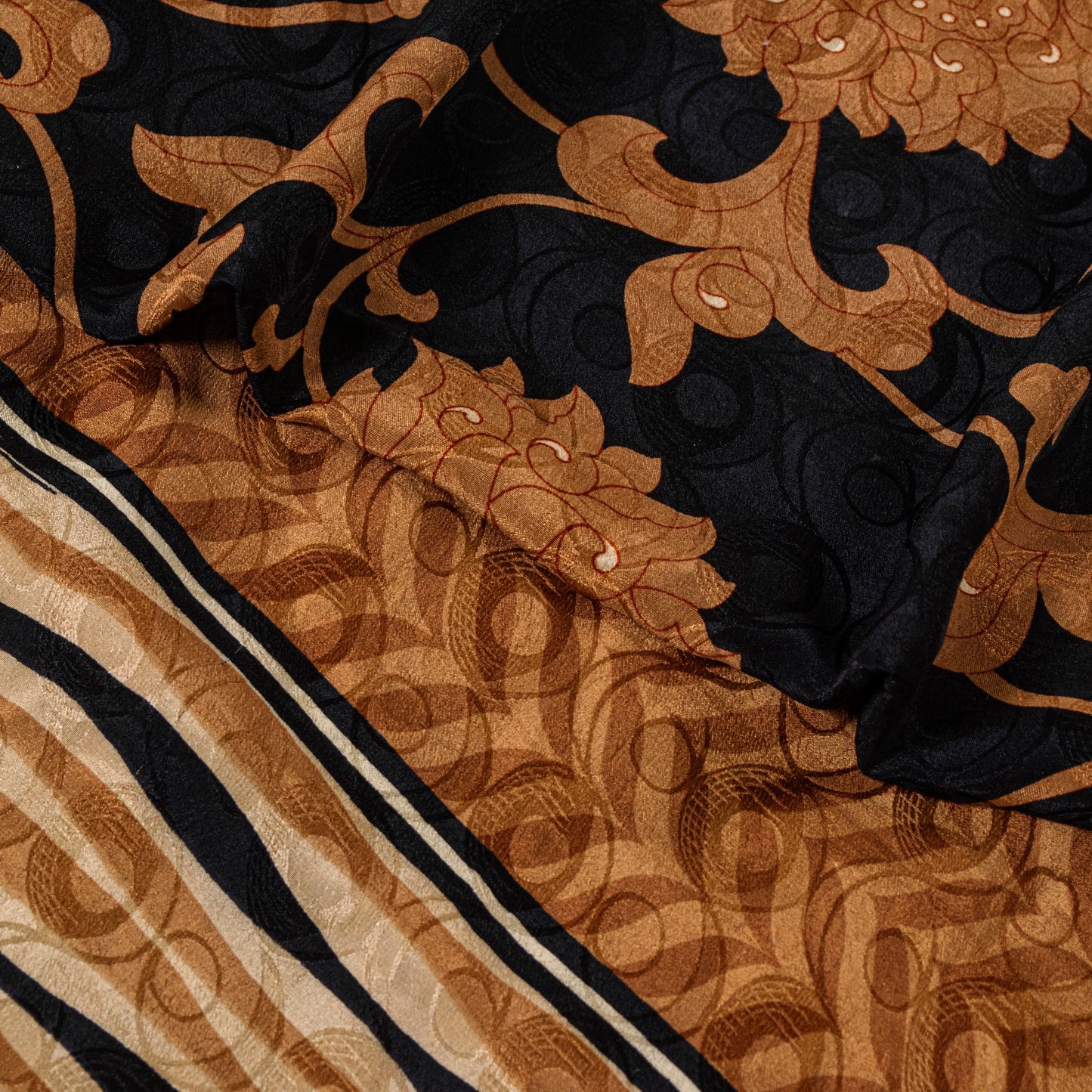 Sanskriti Vintage Black-Brown Pure Crepe Sarees Printed Woven Sari 5.5YD Fabric