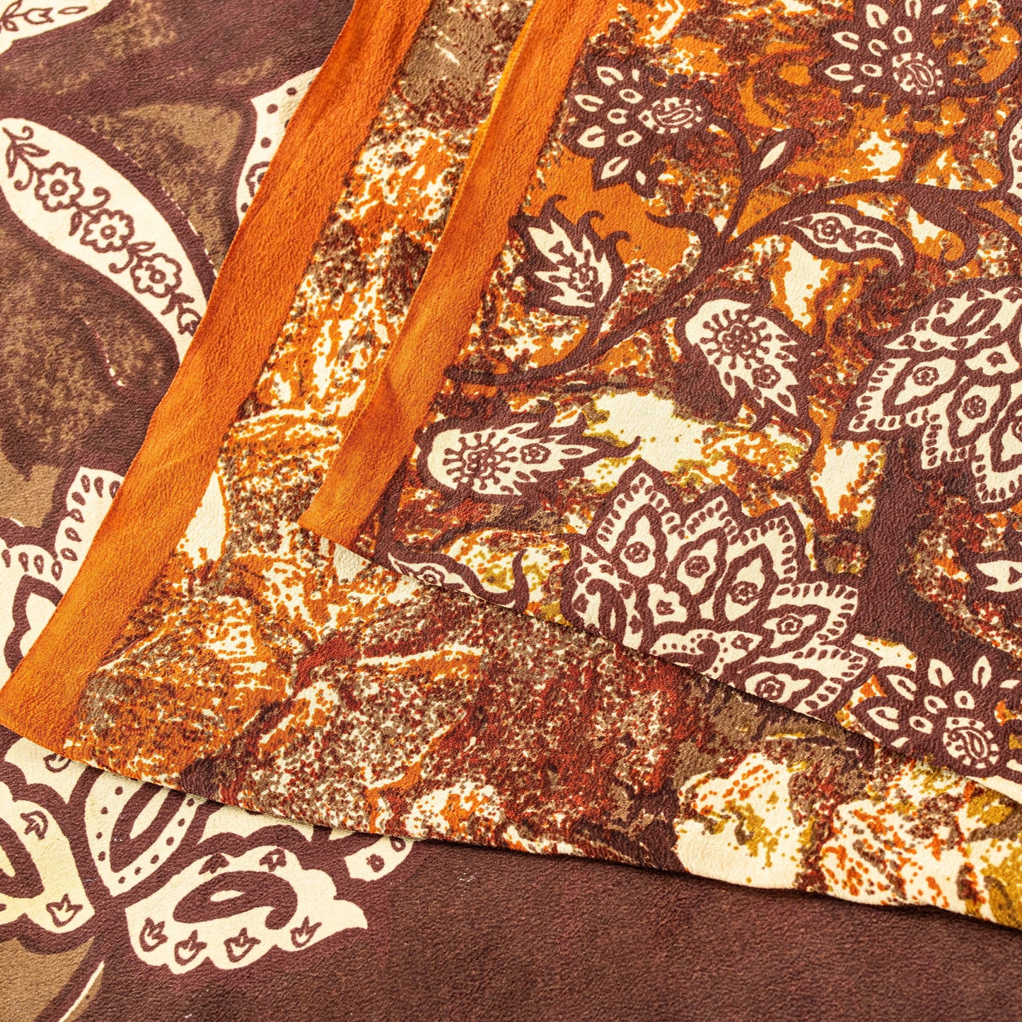 Sanskriti Vintage Brown-Orange Sarees Pure Crepe Floral Printed Sari 5+YD Fabric