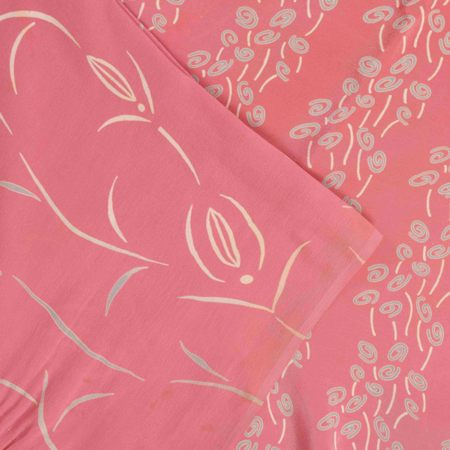 Sanskriti Vintage Soft Pink Pure Crepe Silk Sari Floral DigitalPrint Saree 5.5Yd