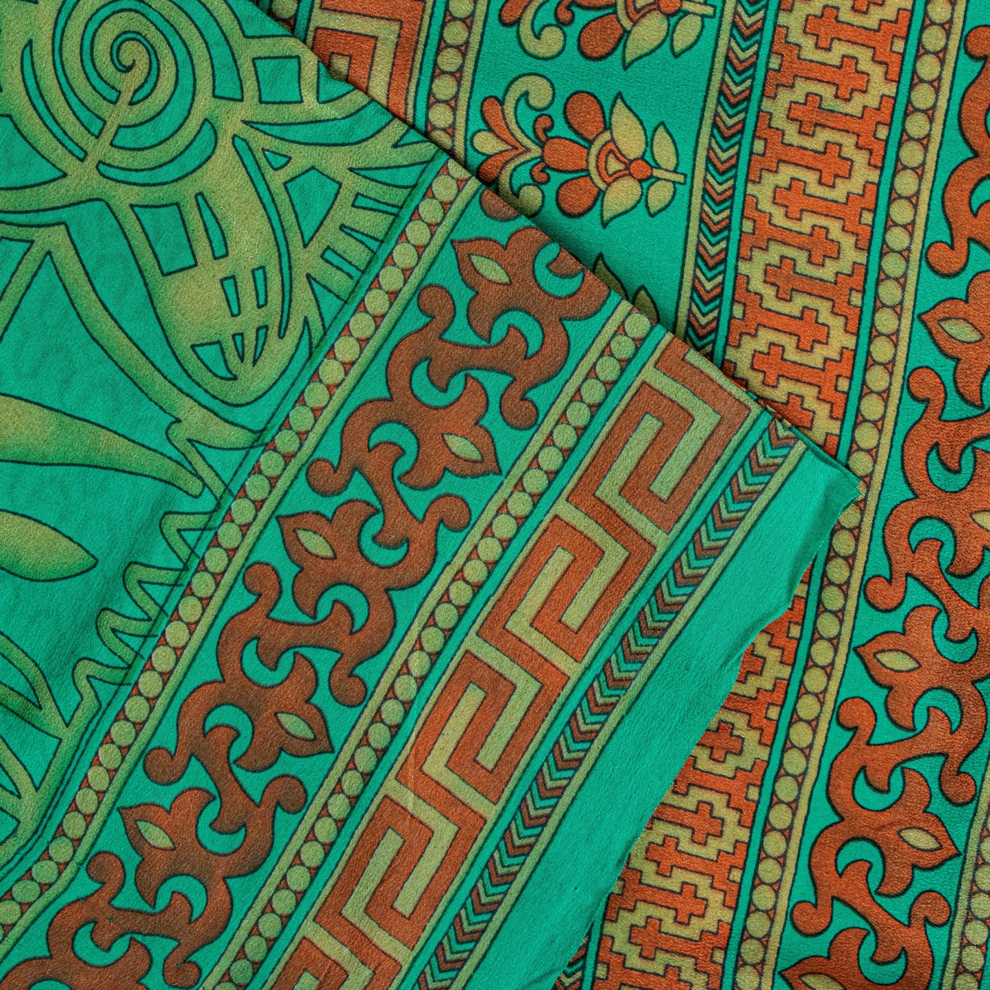 Sanskriti Vintage Soft Green 100%Pure Crepe Silk Sari Abstract Print Saree 5.5Yd